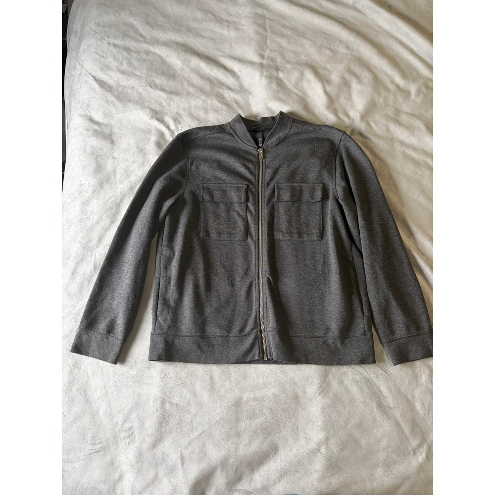 HM Mens Charcoal Gray Full Zip Bomber Jacket Sweater Size Large Pockets